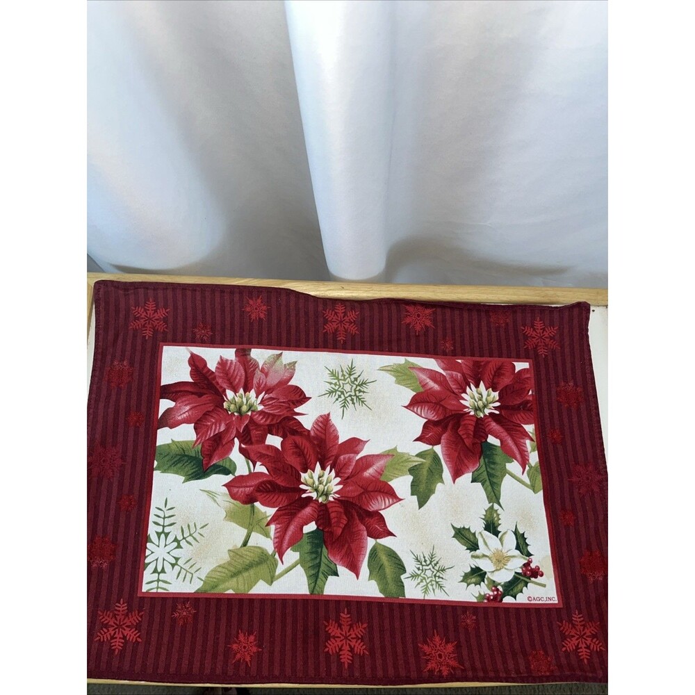 Vintage Agg Inc Set 8 Christmas Placemats Ponisetta Flower Snowflakes Holiday
